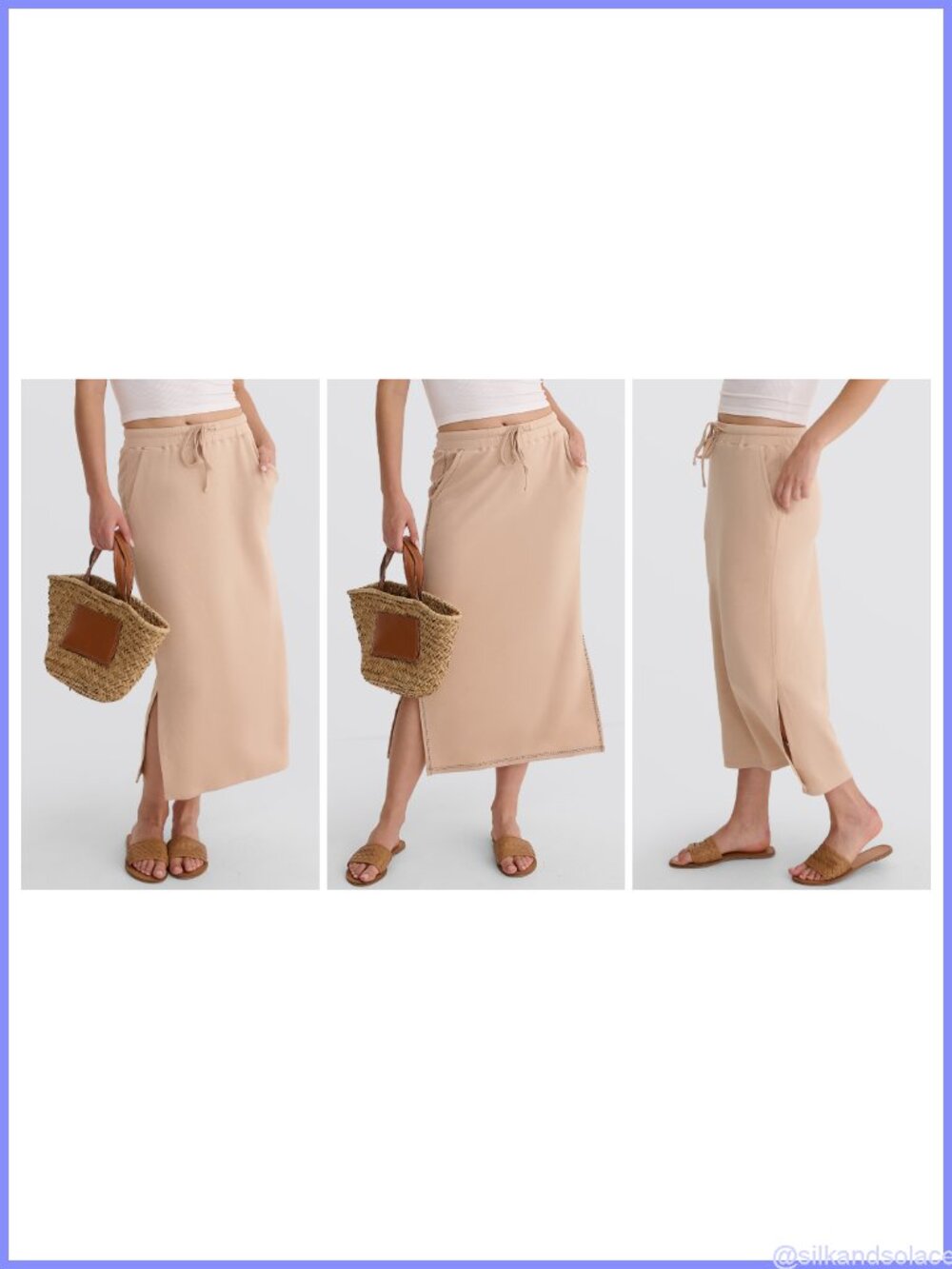 Women's High Waist Maxi Skirt with Pockets Drawstring Side Slit - Picture 6 of 6